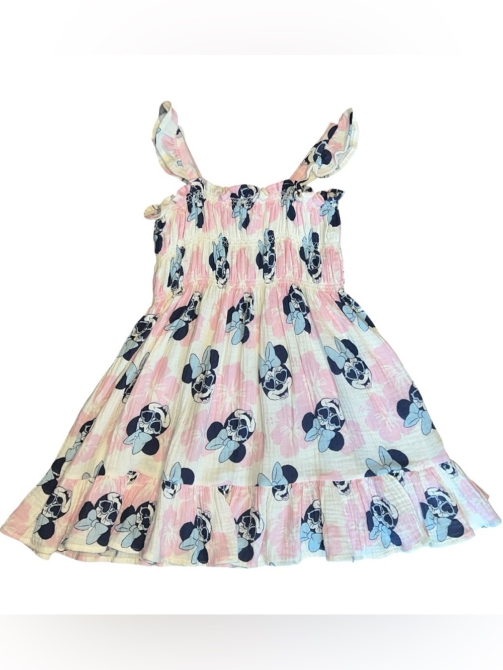 Disney Junior Minnie Mouse Dress Pink Blue Smocked Flutter Sleeve 4T - Picture 2 of 7